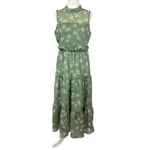 LUSH NWOT Sage Green Floral All In Favor High Neck Tiered Ruffle Maxi Dress S